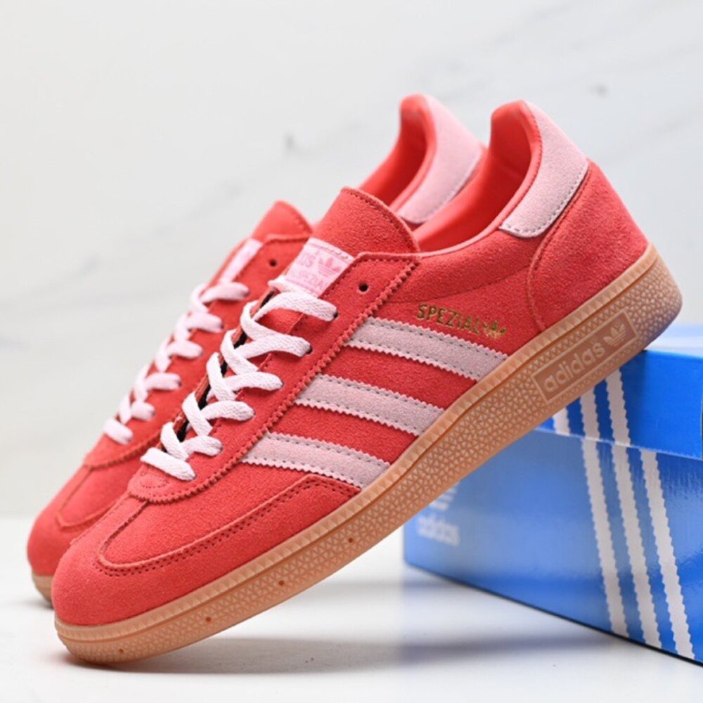 Adidas Handball Spezial Retro Women's Red Pink Sneaker Mens Gum Sole Sport Shoes